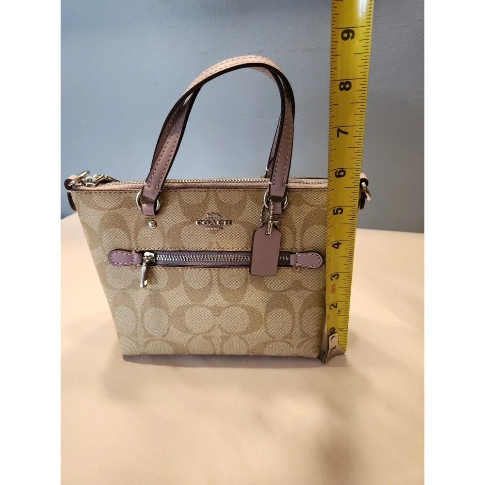 Coach Mini Gallery Satchel Crossbody In Signature Canvas 2 way Taupe Lilac NEW - Picture 15 of 16